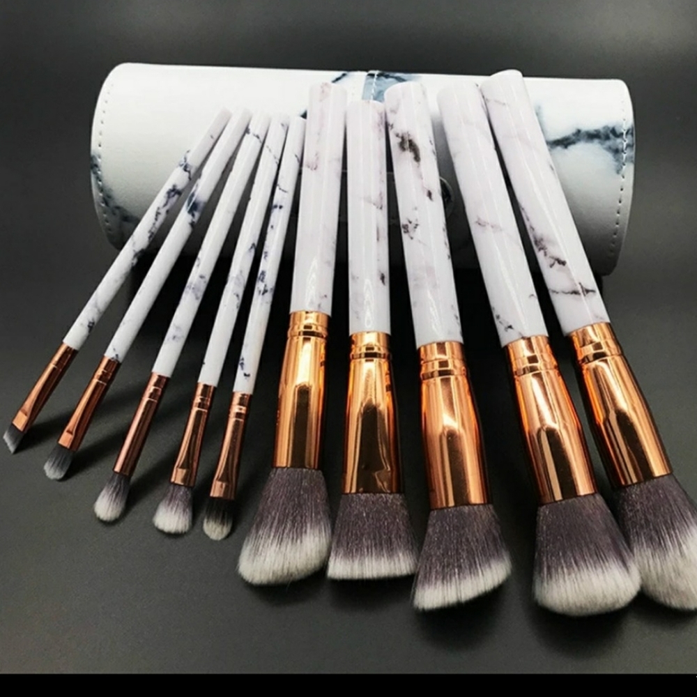 Professional 10 Piece Marble Makeup Brush set with Marble Brushe Holder - Picture 1 of 14